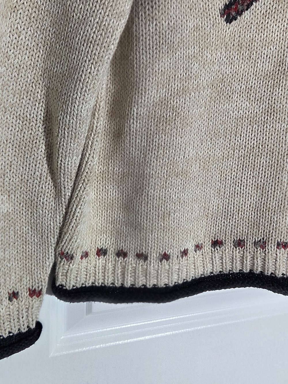 VINTAGE Christopher Banks Sweater Womens Medium Chunky-Knit Cardinal Bird Beige - Picture 6 of 8